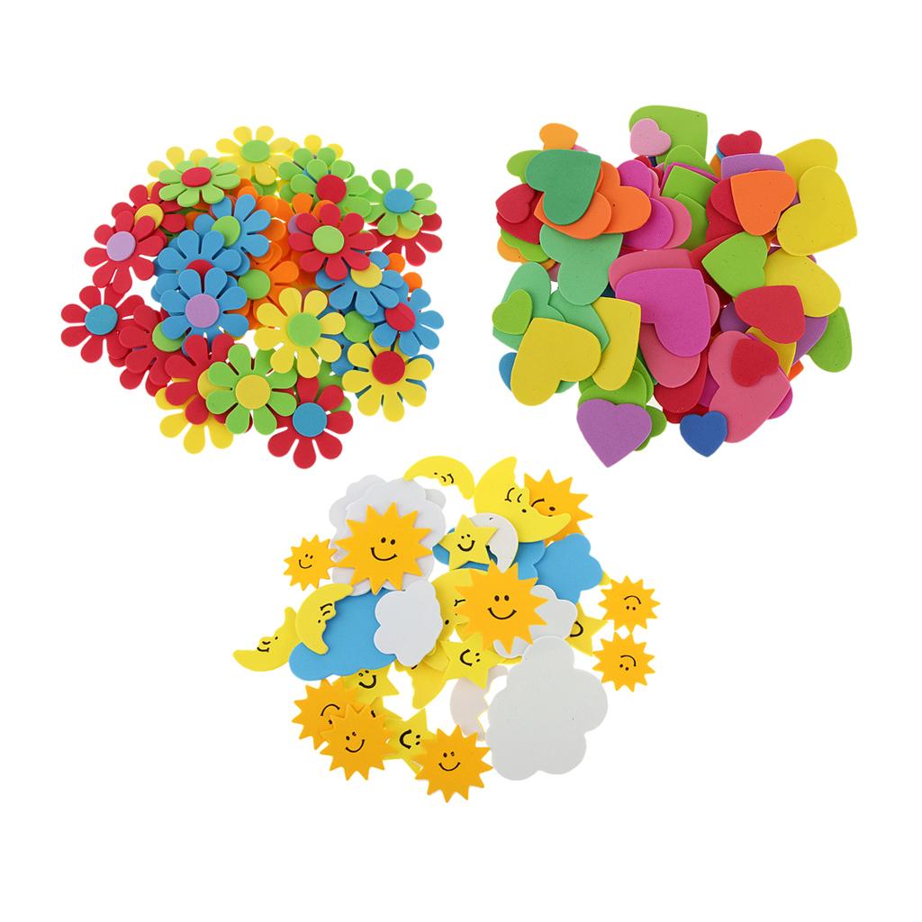 180pcs Mixed Foam Heart Flower Sun Clouds Moon Shapes for Kids DIY Craft
