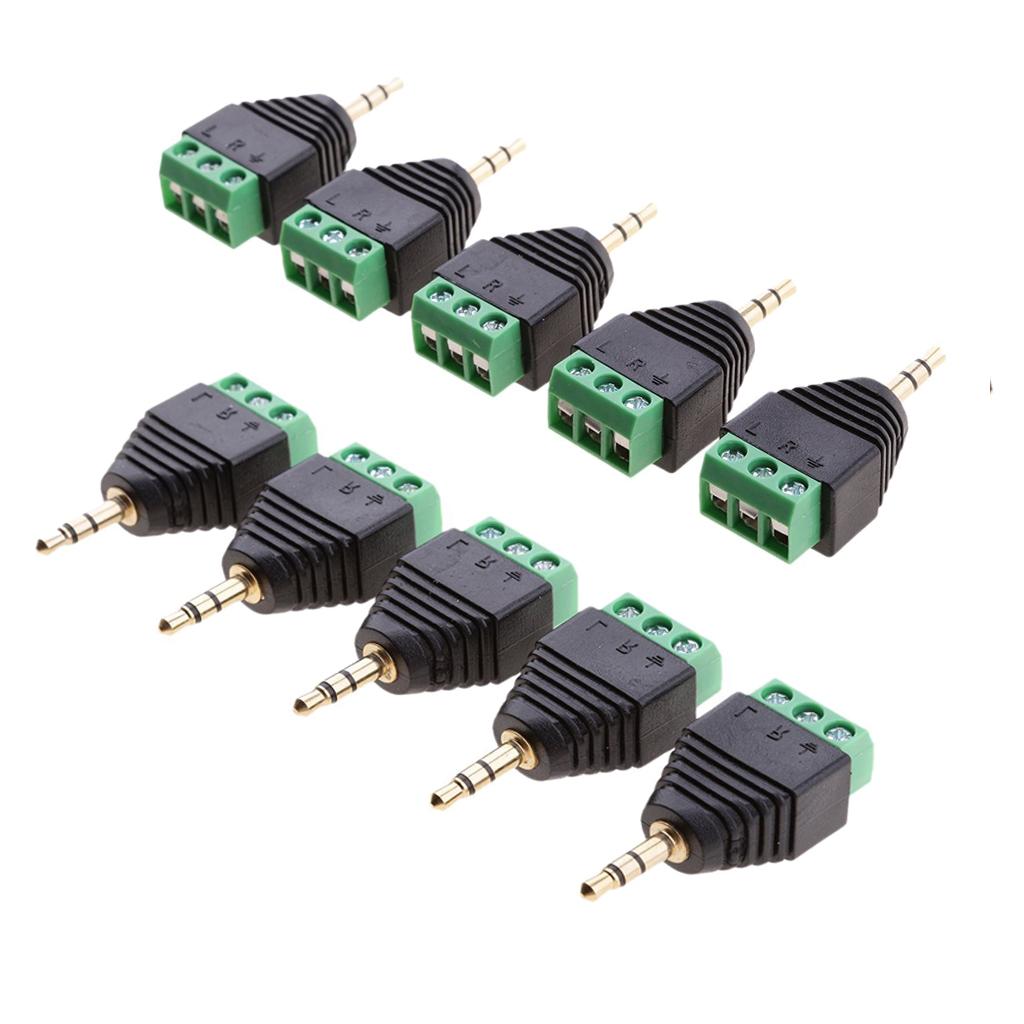 10 Pieces 3.5mm 3 Pole Stereo Audio Vedio Male to 3 Screw Terminal