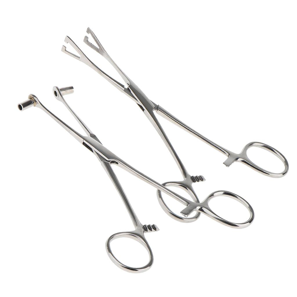2 Pieces 6 Stainless Steel Slotted Triangle Forceps Body Piercing Clamp"