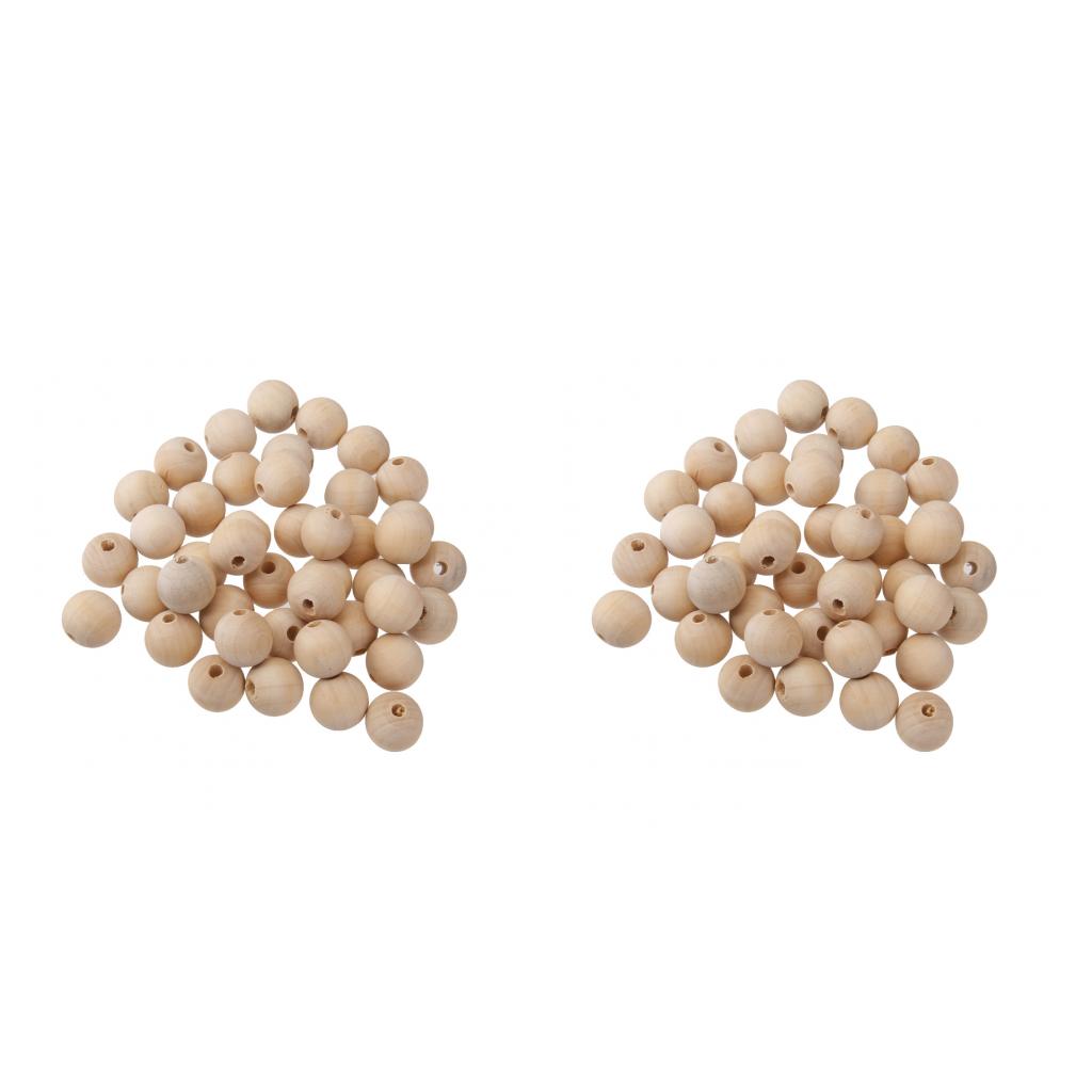 100pcs Natural Unfinished Wood Beads Baby Teething Round Ball Bead DIY Craft