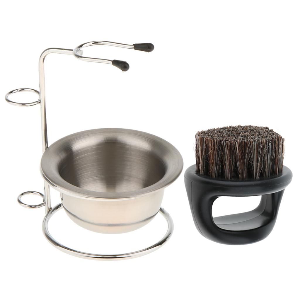 Alloy Shaving Brush Razor Stand Holder Stainless Mug Bowl Bristle Brush Set