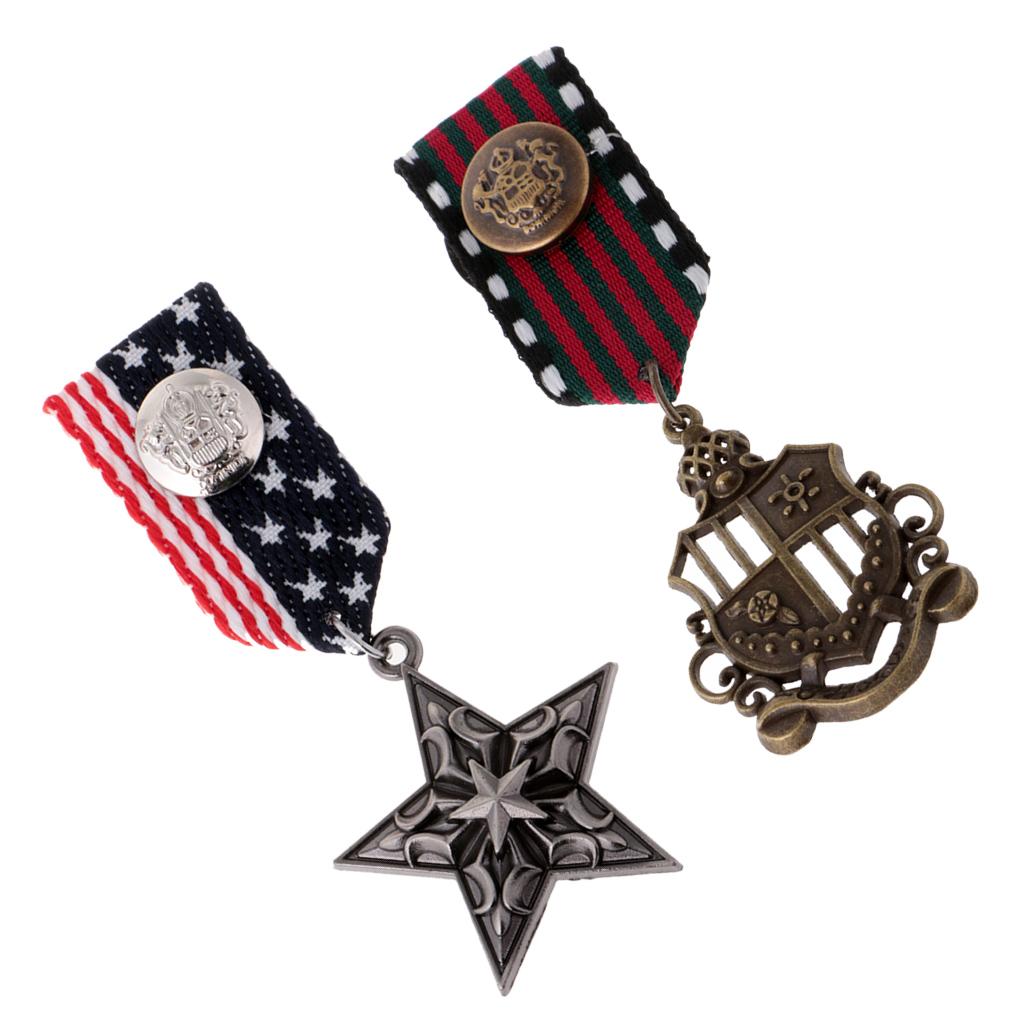 2Pcs Military Badge Brooch Pin Star Metal Collar Pin for Men's Suit Colorful