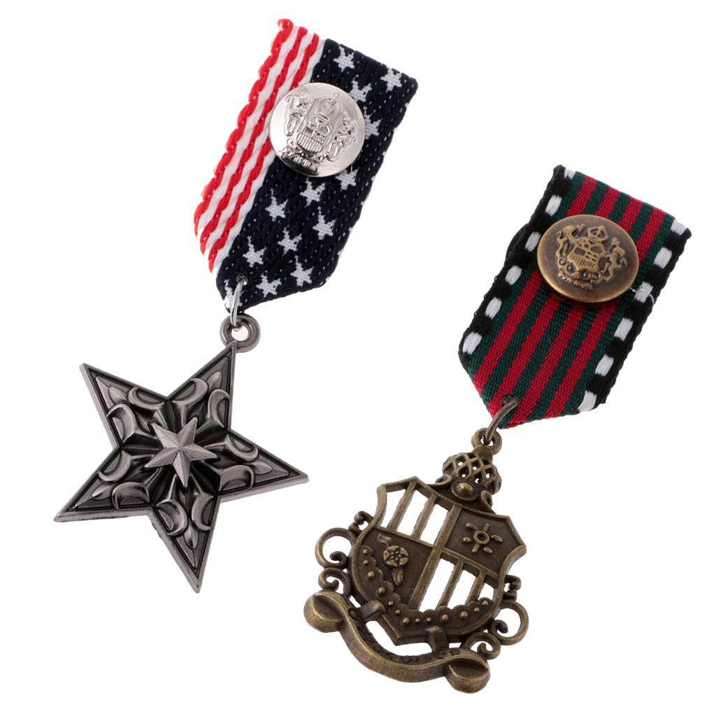 2Pcs Military Badge Brooch Pin Star Metal Collar Pin for Men's Suit Colorful