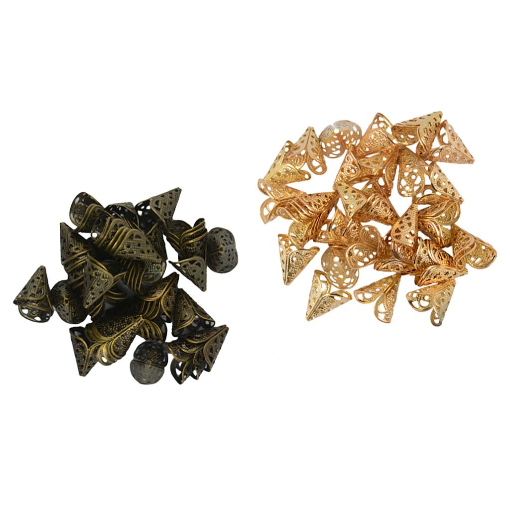 100Pcs 16mm Hollow Cone Alloy Flower Bead Cap End for DIY Jewelry Makings