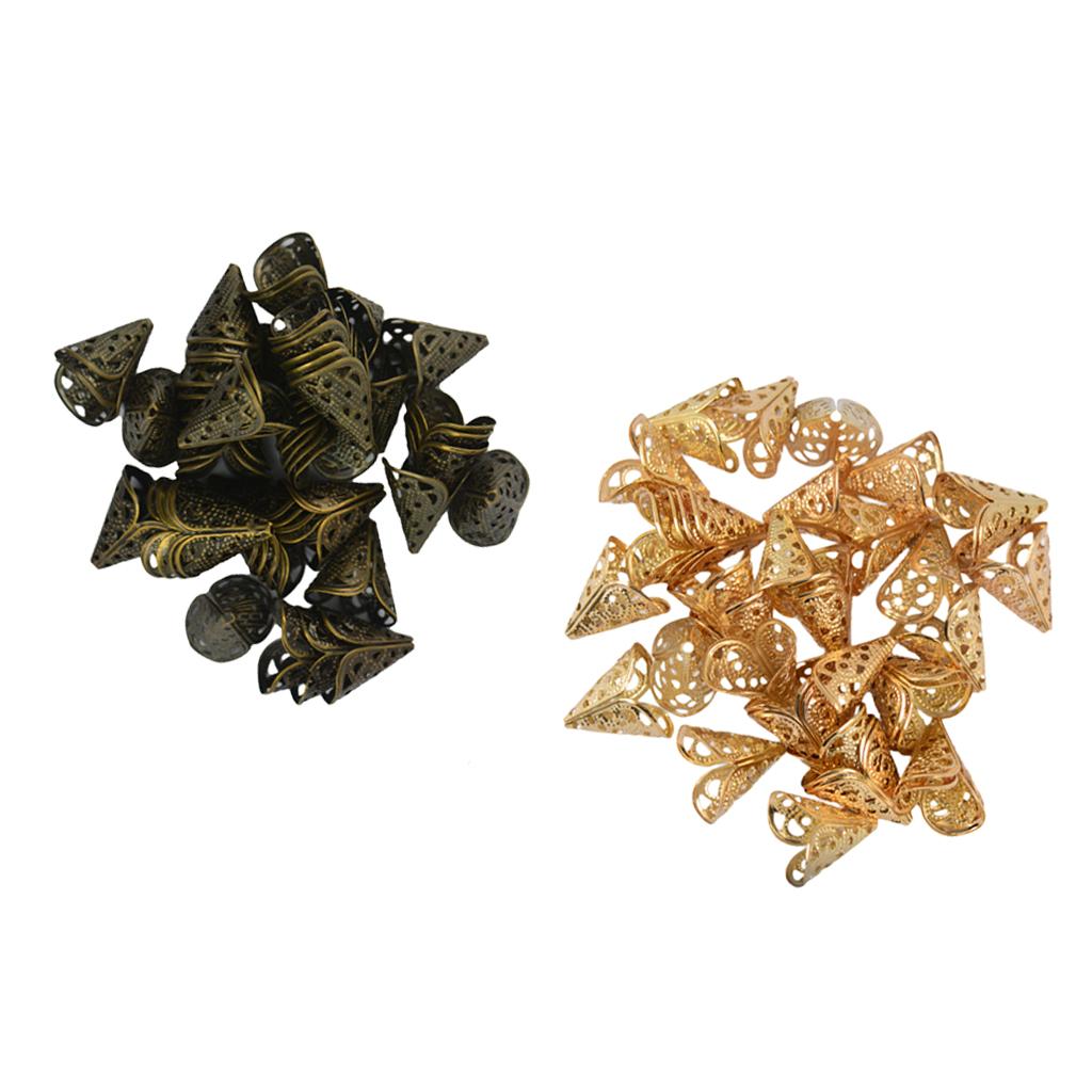 100Pcs 16mm Hollow Cone Alloy Flower Bead Cap End for DIY Jewelry Makings