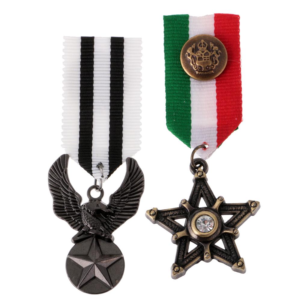 2 Pieces Uniform Medal Star Eagle Brooch Streampunk Gothic Brooches Badge