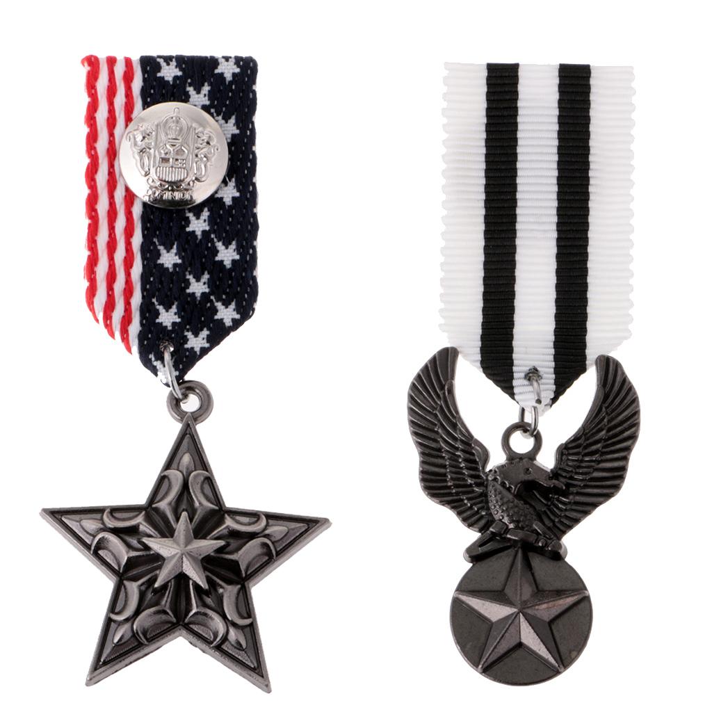 2 Pieces Military Uniform Medal Star Soaring Eagle Brooch Punk Gothic Brooch