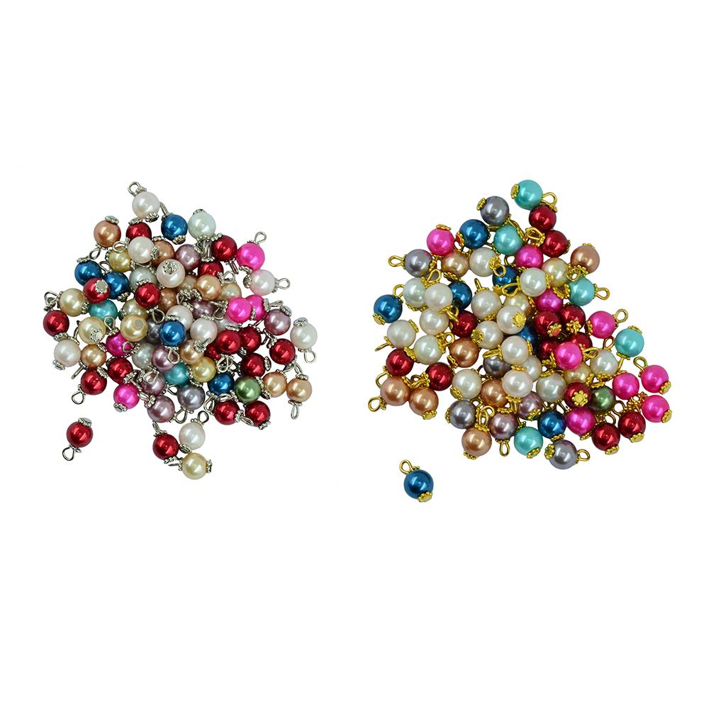 100 Pieces Colorful Glass Pearl Flat Daisy Charms Pendant Jewelry DIY Crafts