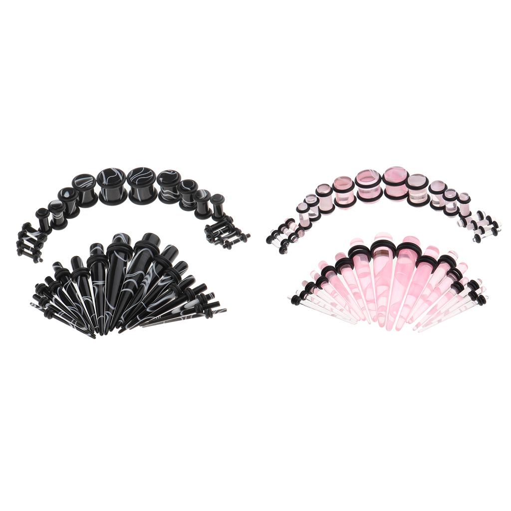 64 Pieces Punk Ear Gauges Stretching Kit Acrylic Plug Taper 14G-0G Expander