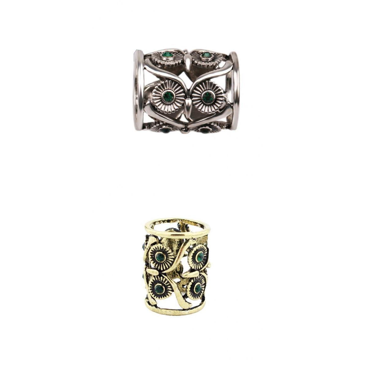 2pcs Vintage Owl Scarf Ring Buckle Brooch Holder Silk Scarf Clip Slide Tube