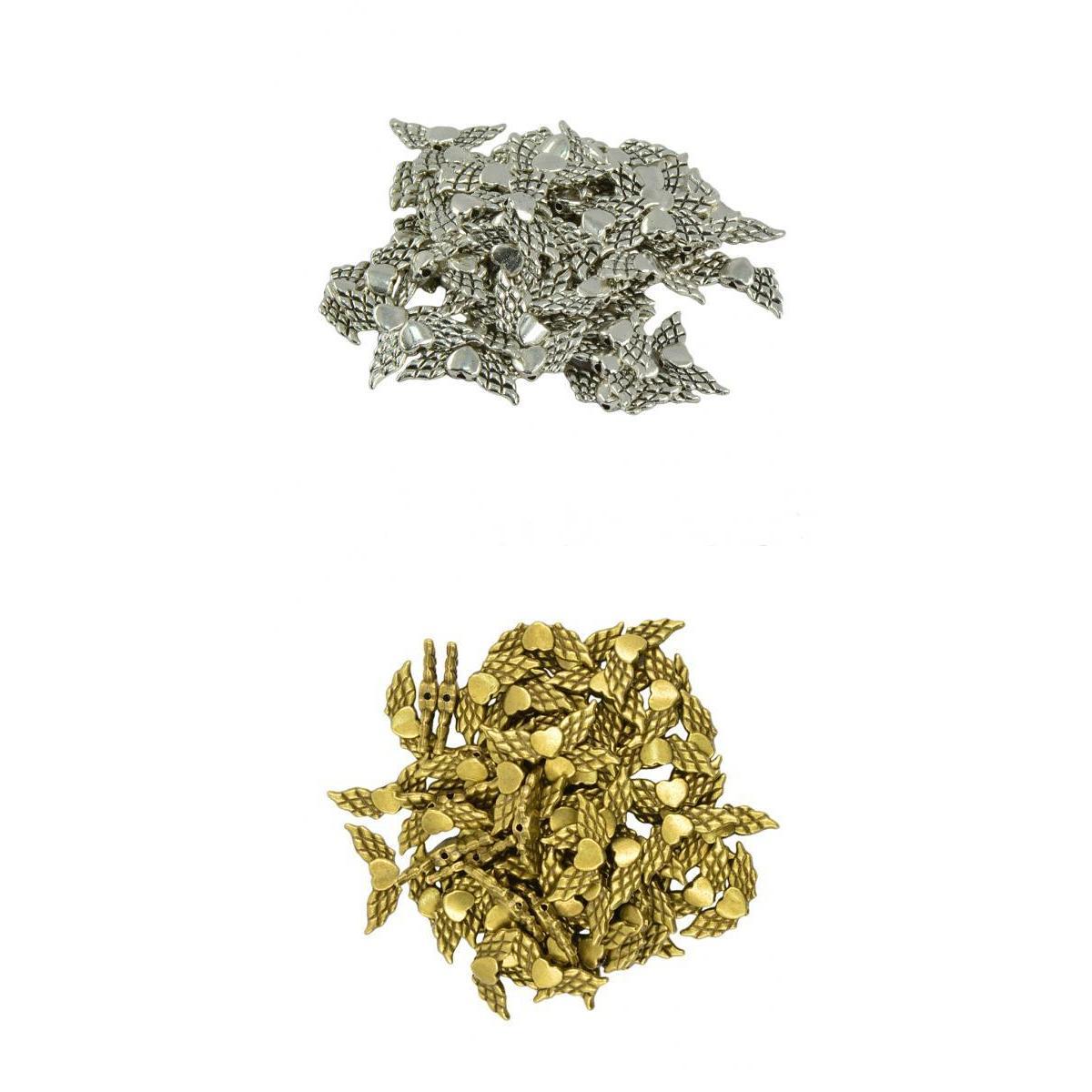 100 Pieces Antique Angel Wing Heart Charm Spacer Beads Jewelry DIY Makings