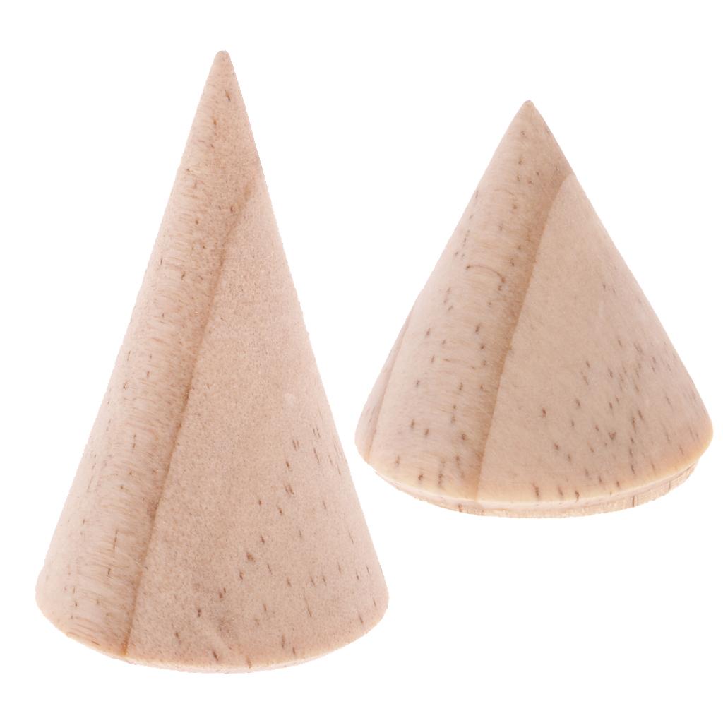 2pcs Unpainted Plain Cone Wooden Ring Jewelry Display Stand Holder Organizer
