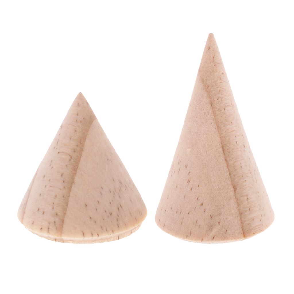 2pcs Unpainted Plain Cone Wooden Ring Jewelry Display Stand Holder Organizer
