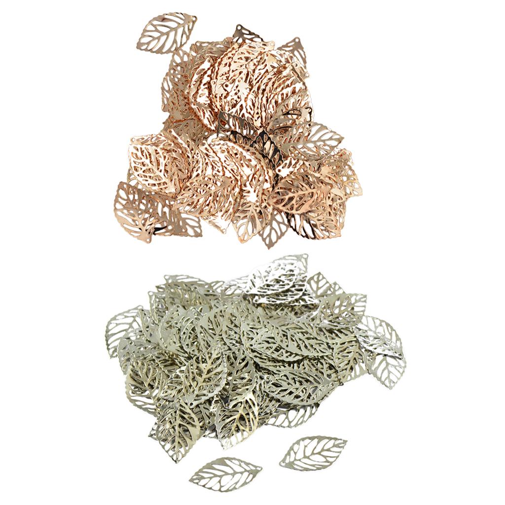 200pcs Tree Leaves Charm Pendants Jewelry Making Home Decor Rose Gold Silver