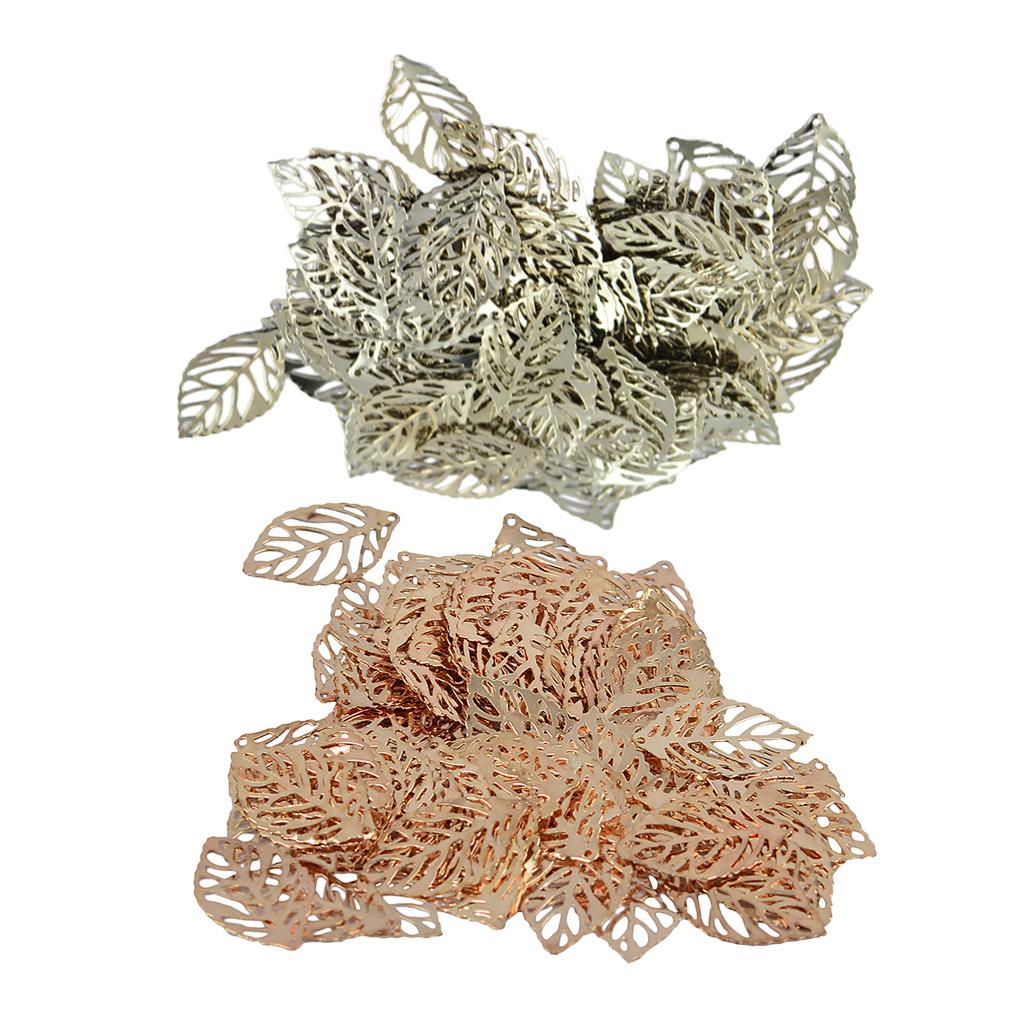 200pcs Tree Leaves Charm Pendants Jewelry Making Home Decor Rose Gold Silver