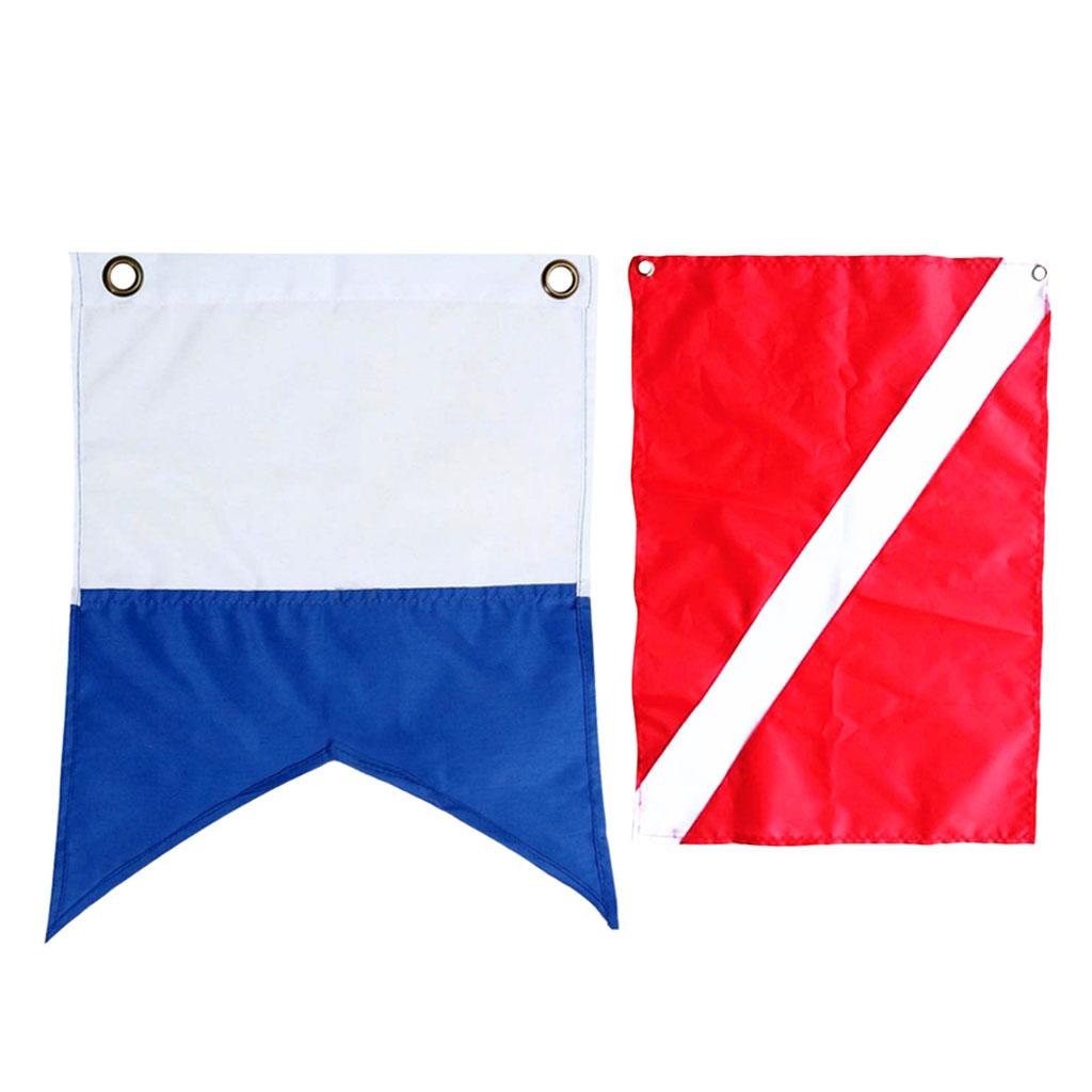 2 Pieces Nylon Diver-Down Boat Flag, Scuba Dive Flag Marker 60x70cm 30x35cm