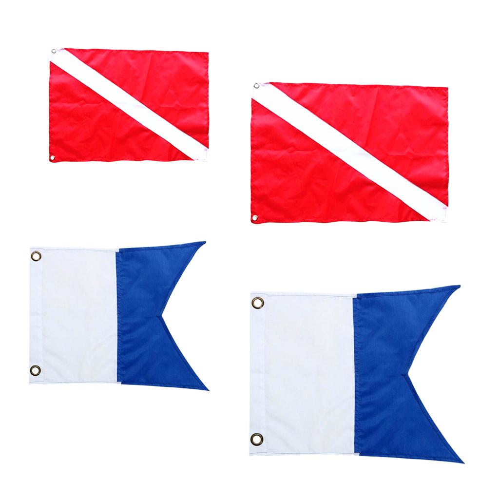 4 Pieces Nylon Diver-Down Boat Flag, Scuba Dive Flag Marker Banner Red Blue