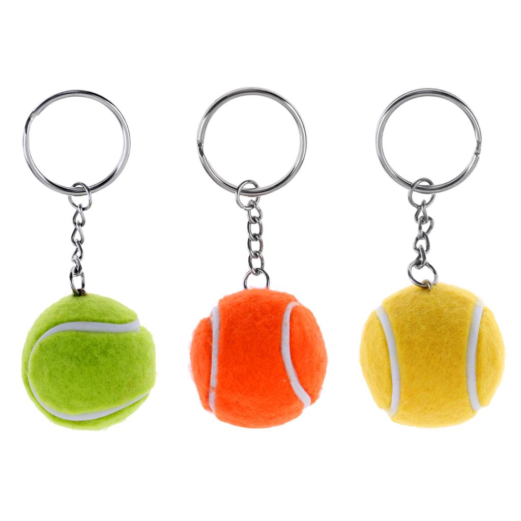 3 Pieces Novelty Mini Tennis Ball Key Chain Keychain Metal Key Ring Keyring