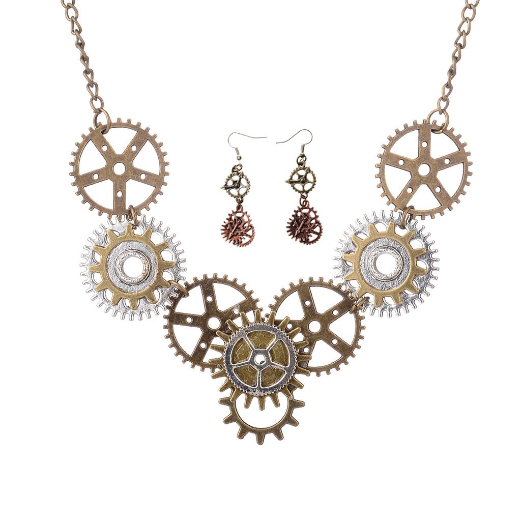 Classic Steampunk Gears Pendant Necklace Gears Dangle Earrings Jewelry Sets