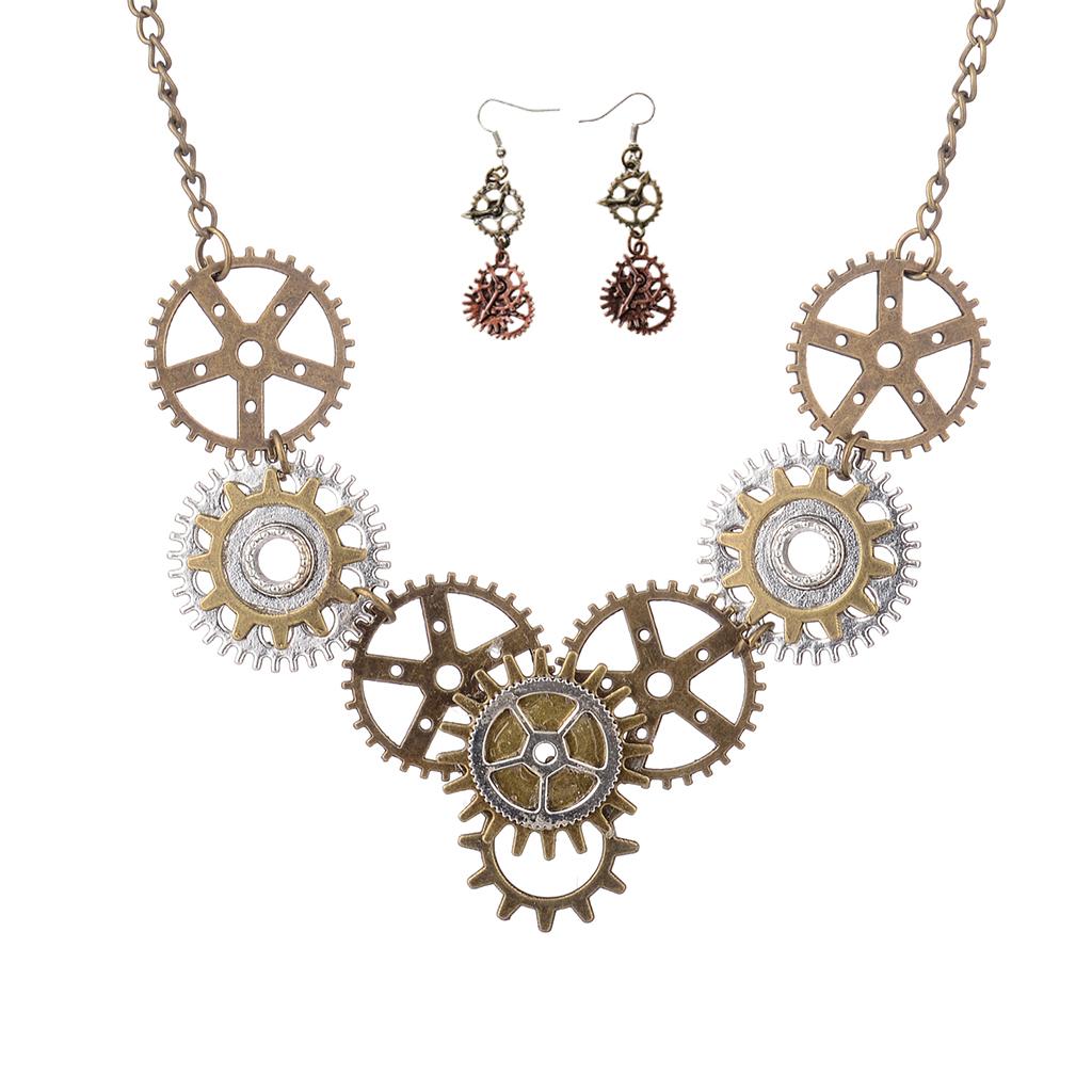 Classic Steampunk Gears Pendant Necklace Gears Dangle Earrings Jewelry Sets