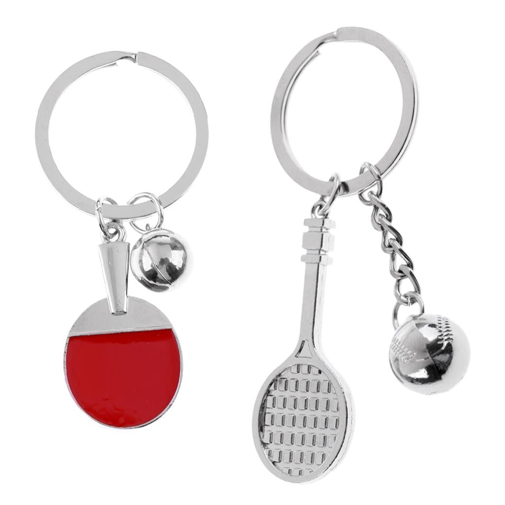 2 Pieces Alloy Tennis Table Tennis Racket Keychain Keyring Bag Decor Gift
