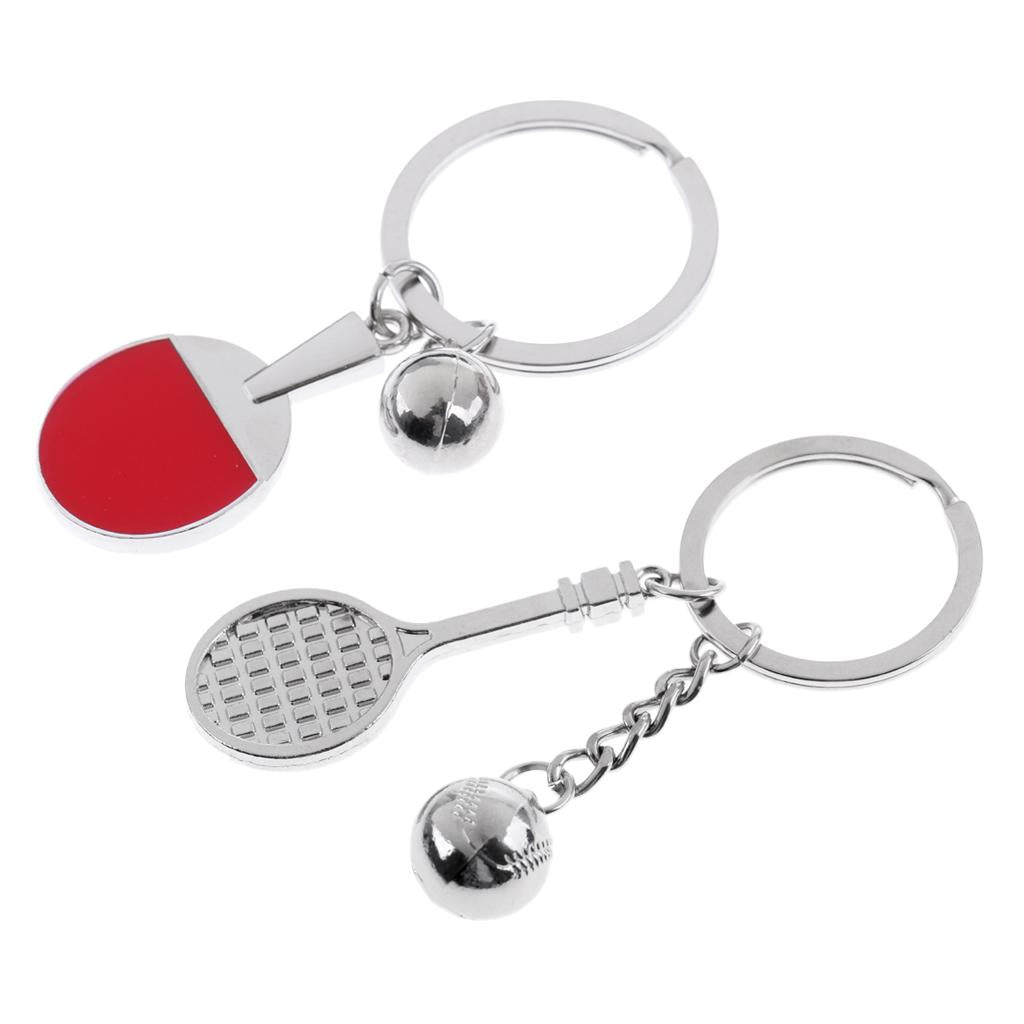 2 Pieces Alloy Tennis Table Tennis Racket Keychain Keyring Bag Decor Gift