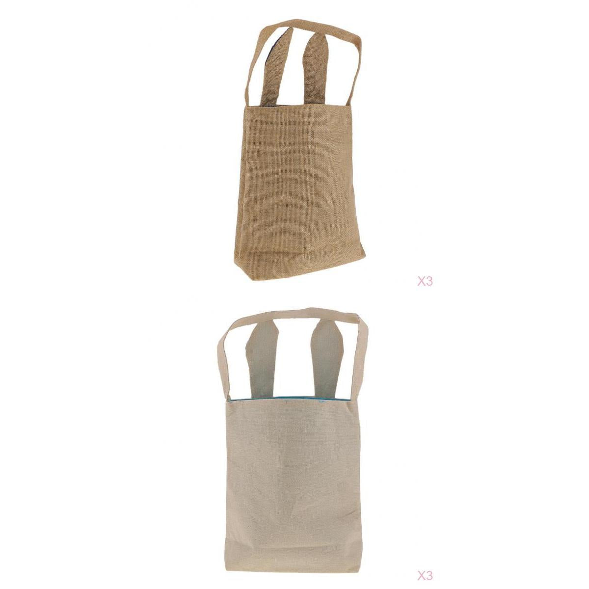 6Pcs Handmade Bunny Ear Bags Baskets Tote Easter Eggs Candy Bags for Kids