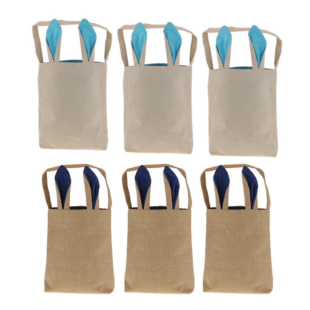 6Pcs Handmade Bunny Ear Bags Baskets Tote Easter Eggs Candy Bags for Kids