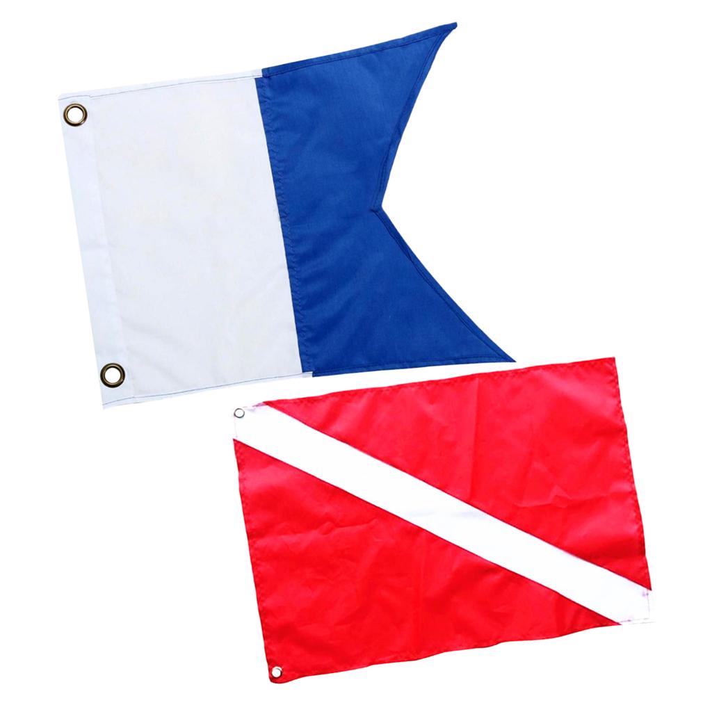 2 Pieces Nylon Diver-Down Boat Flags, Red and Blue Scuba Dive Flags Marker