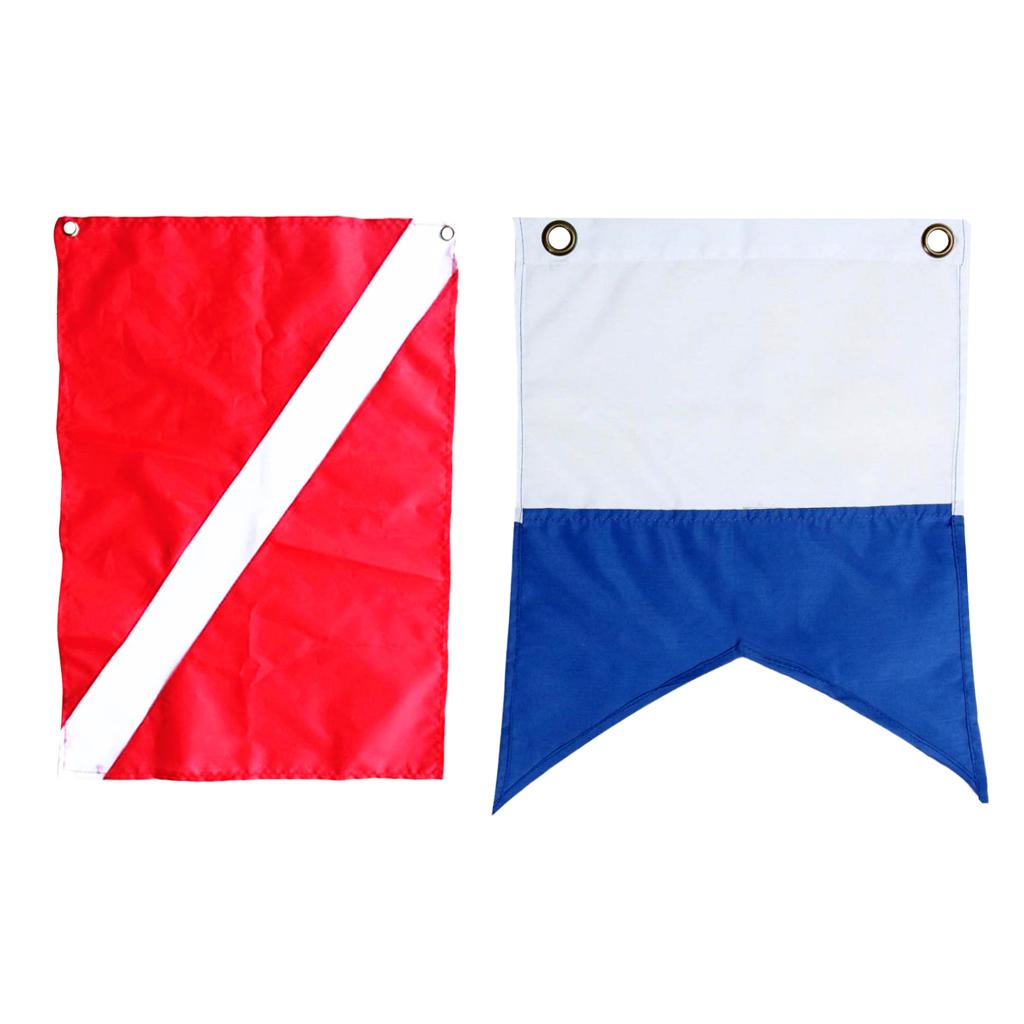 2 Pieces Nylon Diver-Down Boat Flags, Red and Blue Scuba Dive Flags Marker