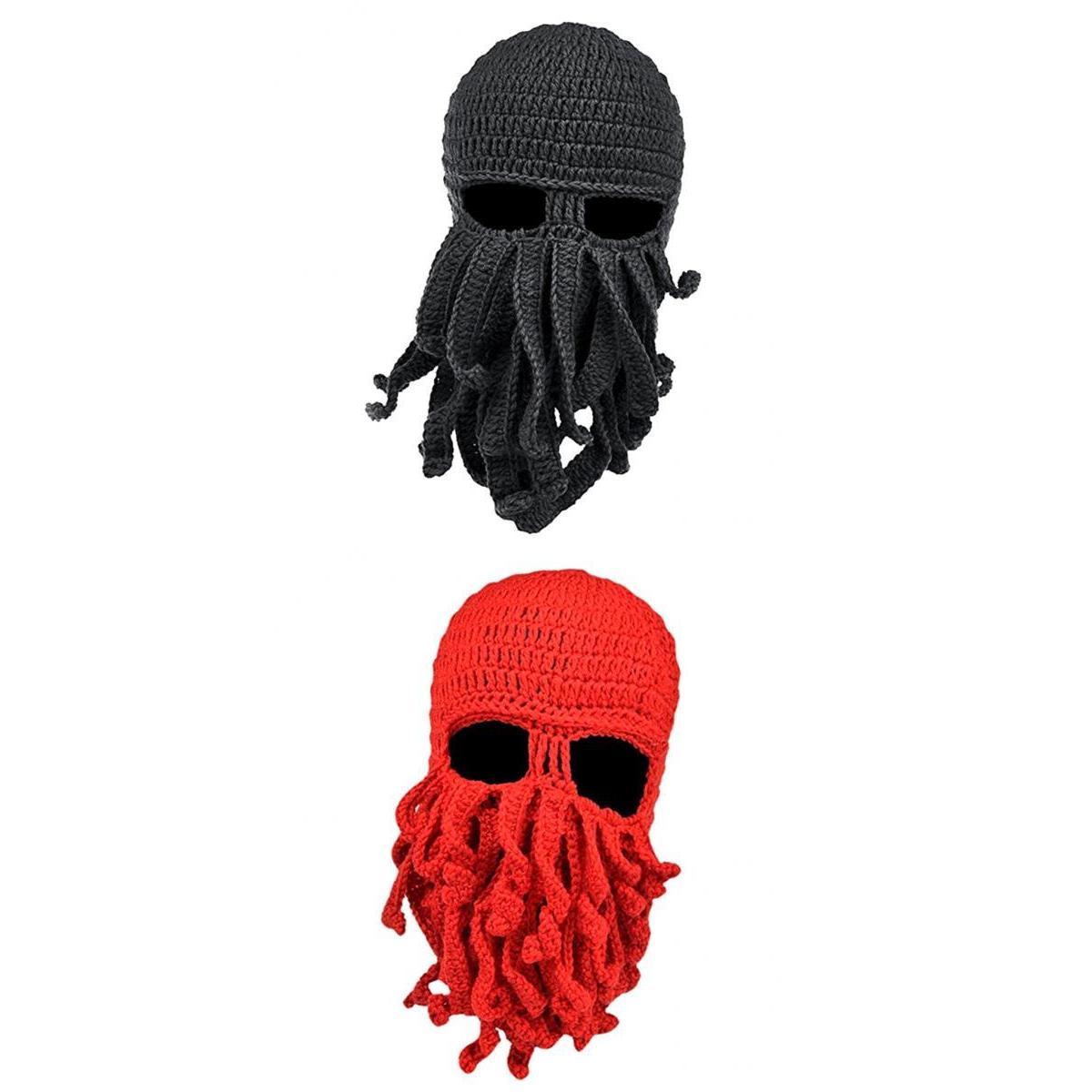 2Pcs Unisex Beard Hat Knit Beanie Cap Winter Warm Octopus Hat