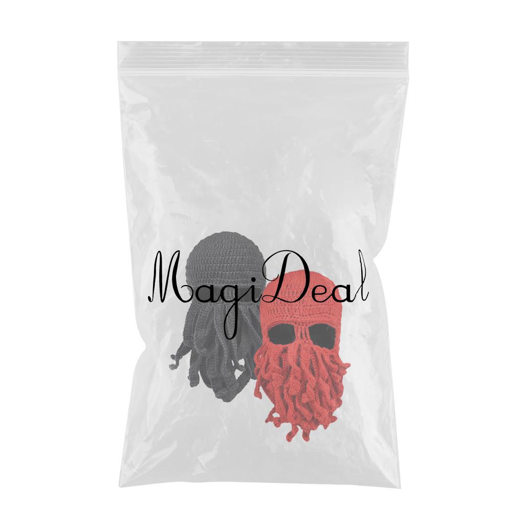 2Pcs Unisex Beard Hat Knit Beanie Cap Winter Warm Octopus Hat