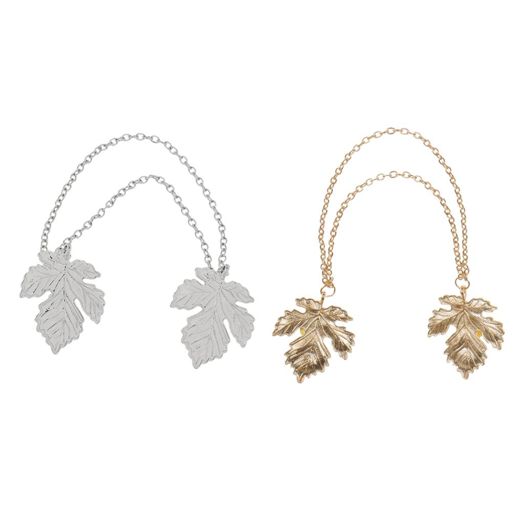 2pcs Gold Silver Maple Leaf Chain Tassels Brooch Lapel Pin Neck Collar Tip