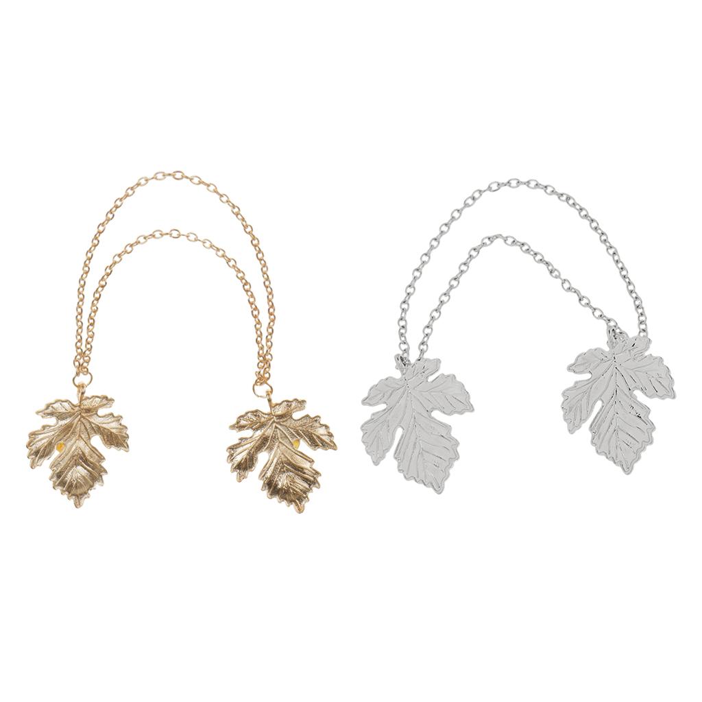 2pcs Gold Silver Maple Leaf Chain Tassels Brooch Lapel Pin Neck Collar Tip