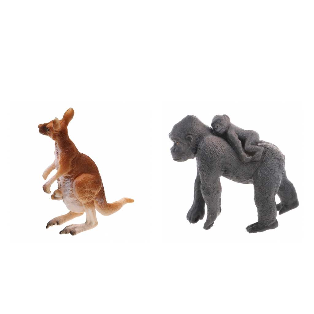 2x Realistic Kangaroo Gorilla with Joey Wild Animal Model Action Figure Toy