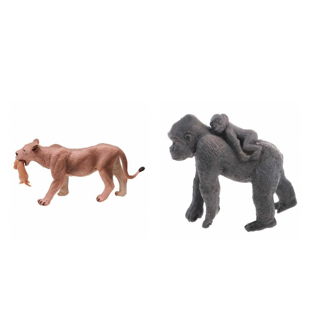 2x Realistic Lioness Gorilla with Baby Wild Animal Model Action Figure Toys