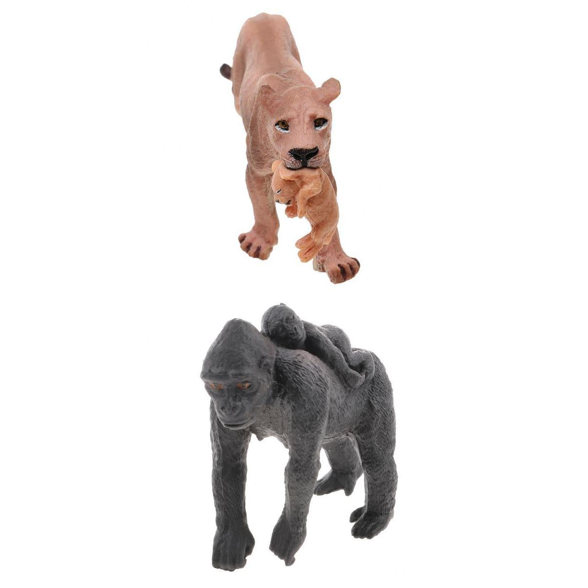 2x Realistic Lioness Gorilla with Baby Wild Animal Model Action Figure Toys
