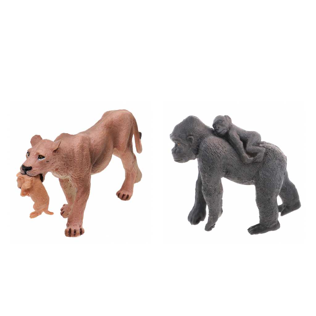 2x Realistic Lioness Gorilla with Baby Wild Animal Model Action Figure Toys