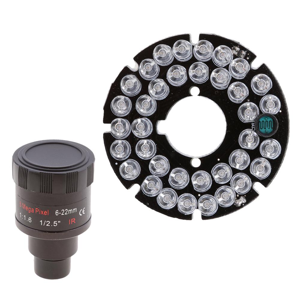 36 Infrared IR LED Board Module+5MP 6-22mm Varifocal IR Camera Zoom Lens