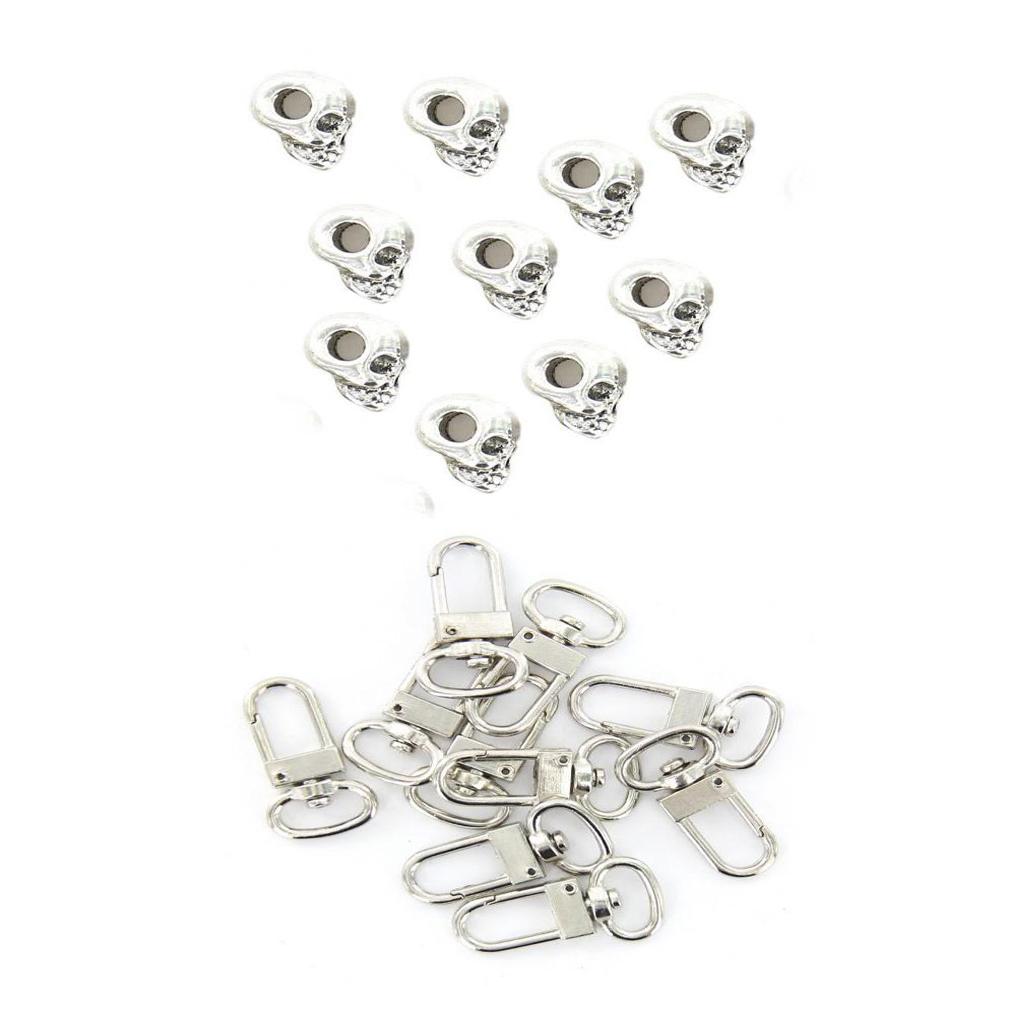 20pcs Swivel Trigger Snap Hooks Retro Skull Spacer Beads Jewelry Making