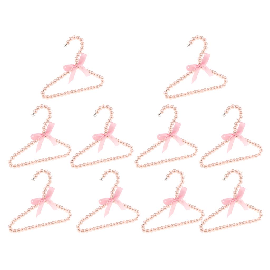 10Pcs 20cm Pearl Beaded Kids Clothes Hanger Coat Dress Pant Hook Holder Pink