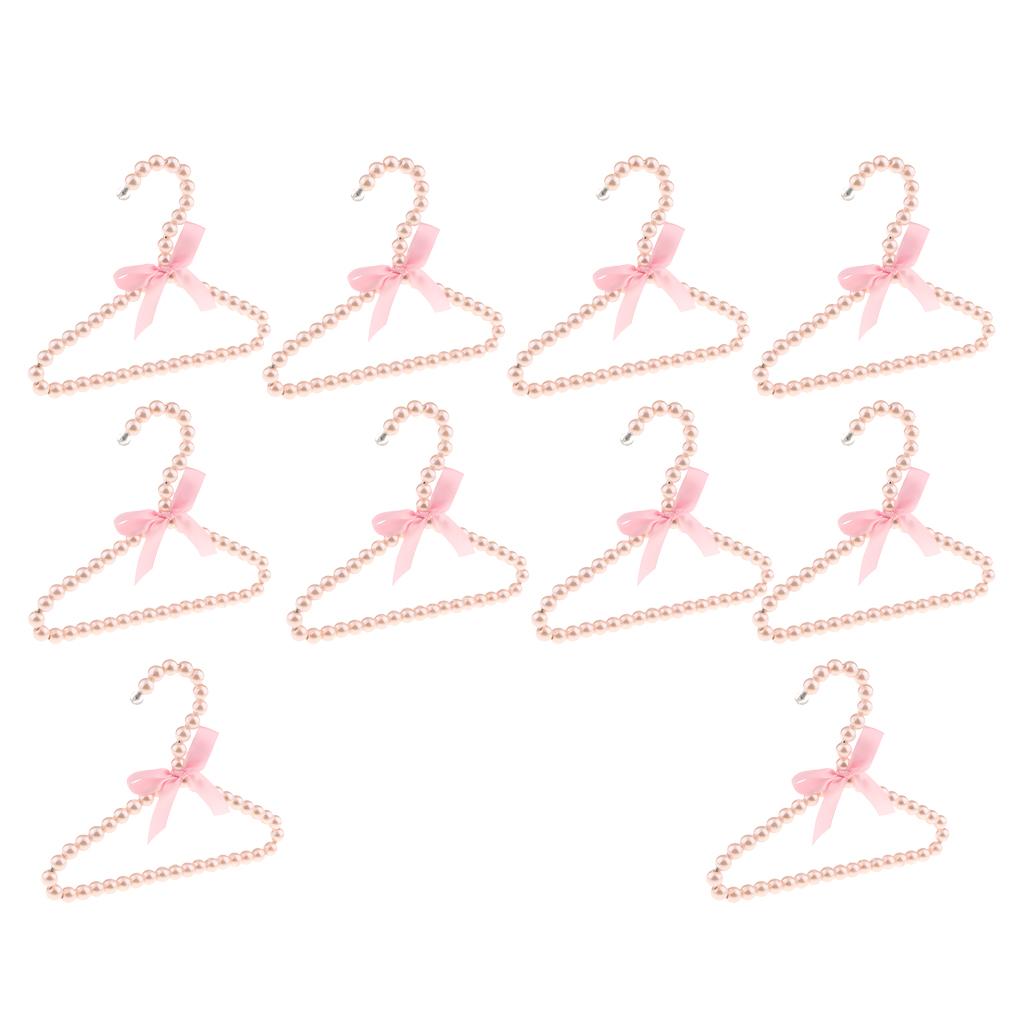 10Pcs 20cm Pearl Beaded Kids Clothes Hanger Coat Dress Pant Hook Holder Pink