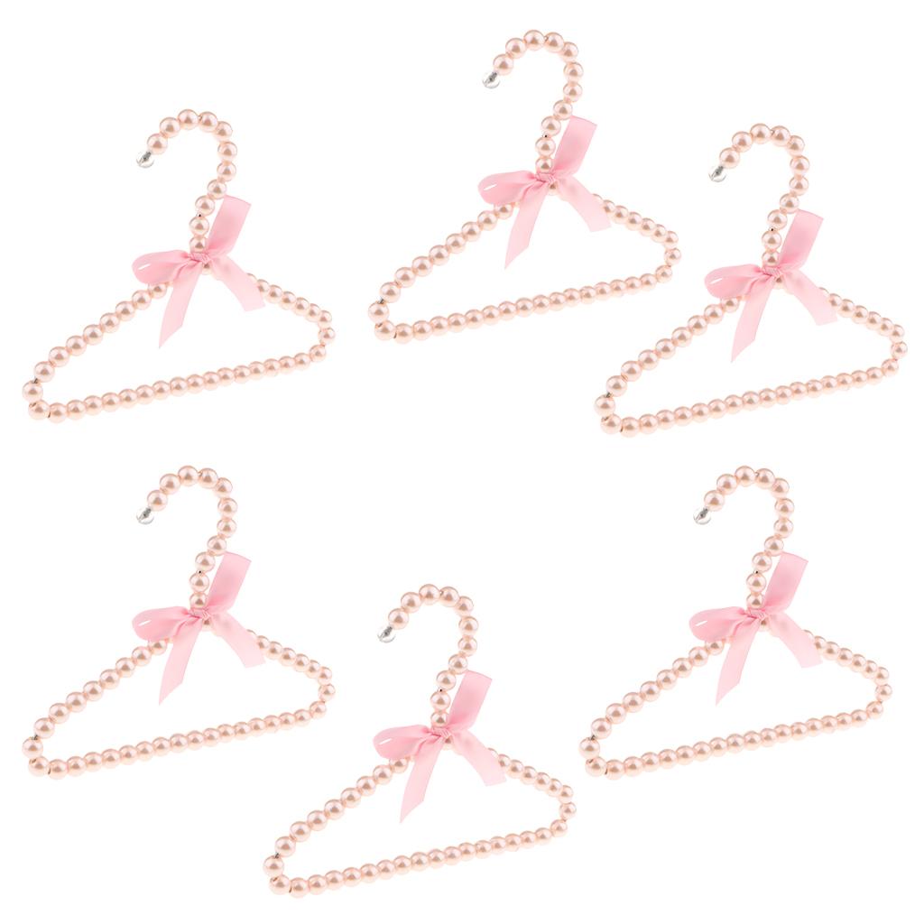 6Pcs 20cm Pearl Beaded Kids Clothes Hanger Coat Dress Pants Hook Holder Pink
