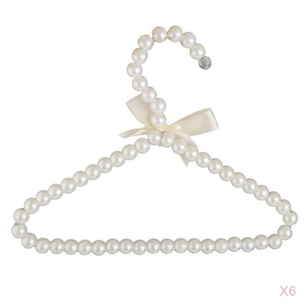 6x Beaded Metal Clothes Trousers Hanger Hook for Children 20cm White Bowknot