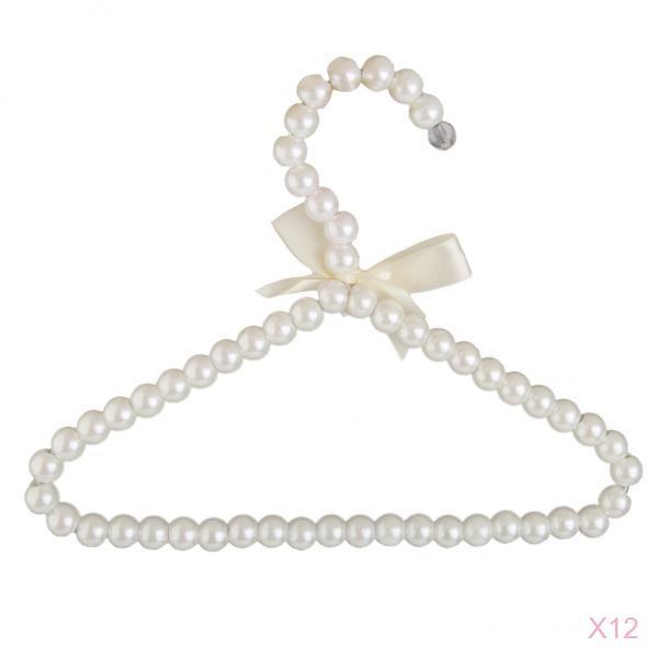 12xBeaded Metal Clothes Trousers Hanger Hook for Children 20cm White Bowknot