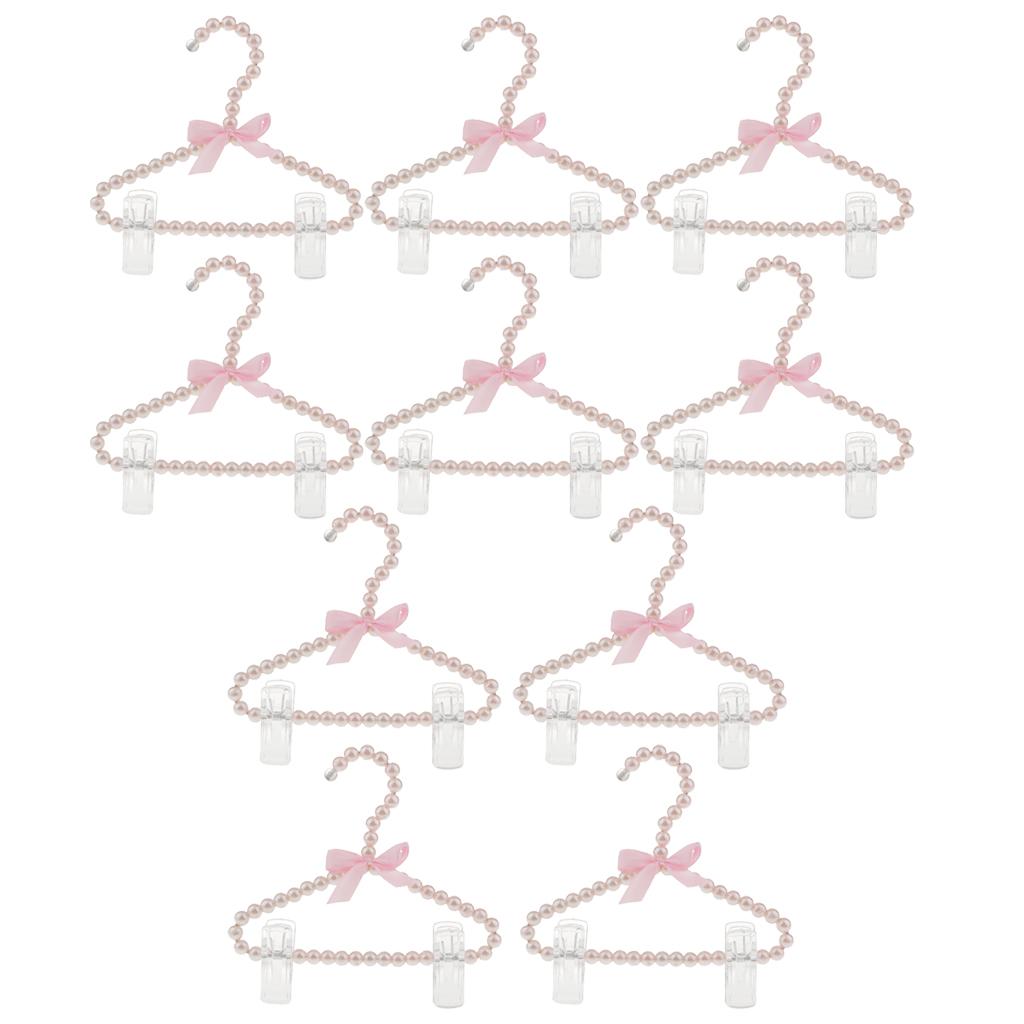 10Pcs 20cm Pearl Beaded Clothes Hanger Trousers Dress Holder with Clip Pink