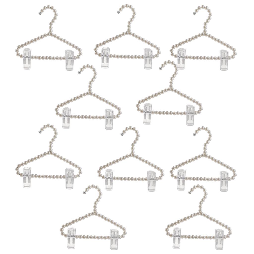 10Pcs 20cm Pearl Beaded Clothes Hanger Trousers Dress Holder with Clip White