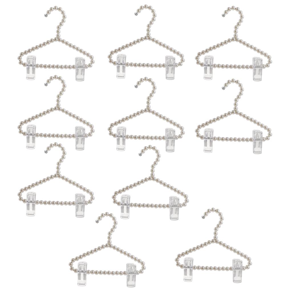 10Pcs 20cm Pearl Beaded Clothes Hanger Trousers Dress Holder with Clip White