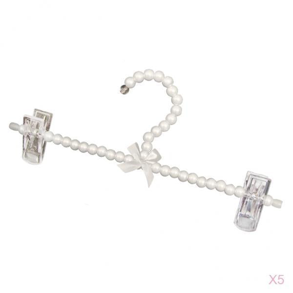5Pcs 30cm Pearl Beaded Clothes Pants Hanger Trousers Holder with Clip White
