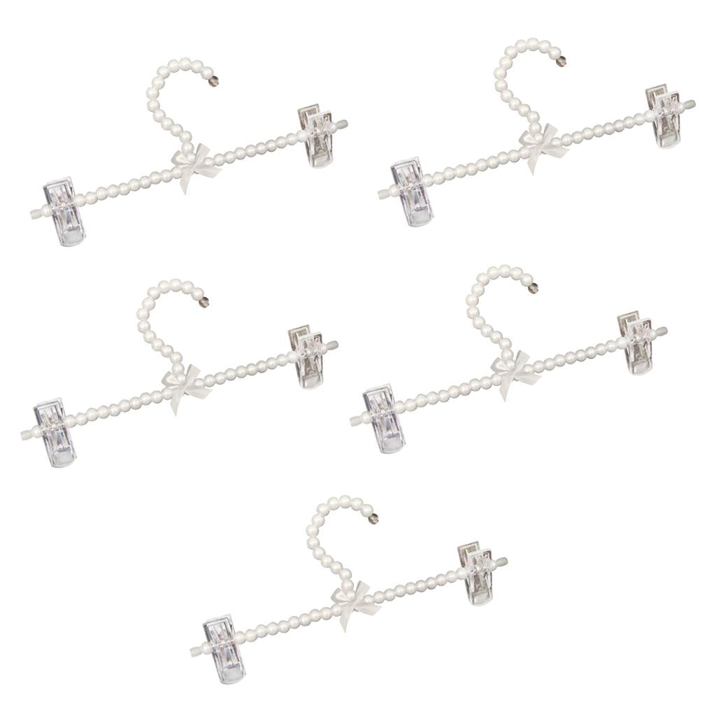 5Pcs 30cm Pearl Beaded Clothes Pants Hanger Trousers Holder with Clip White